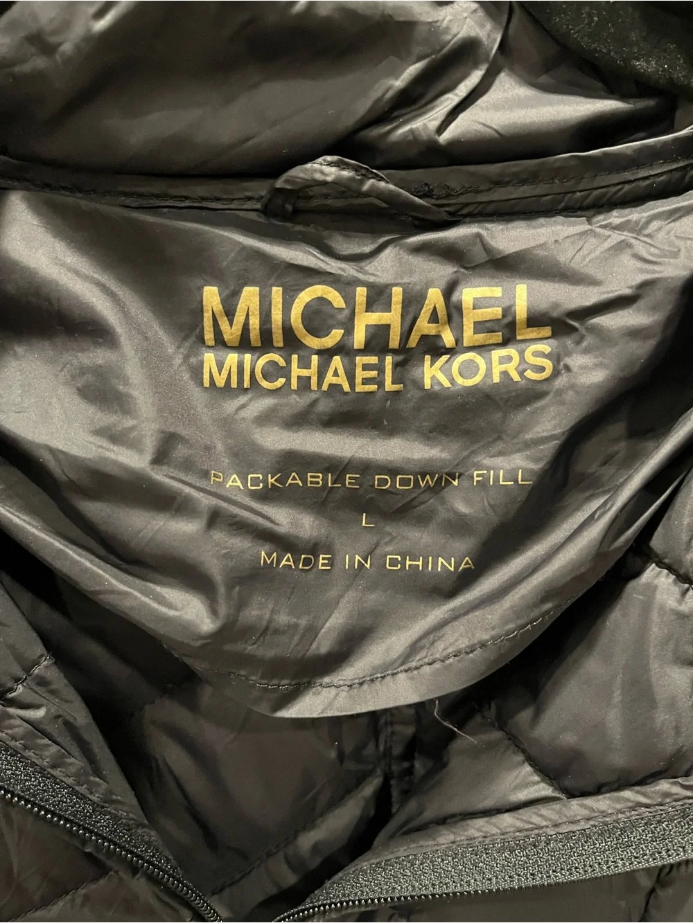 Michael Kors Black Packable Down Jacket with Gold Logo
